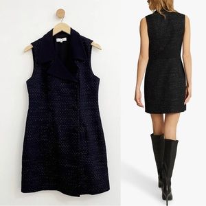 Reiss Size 8 Black Maevie Dress Tuxedo Sleeveless Dress Metallic Thread